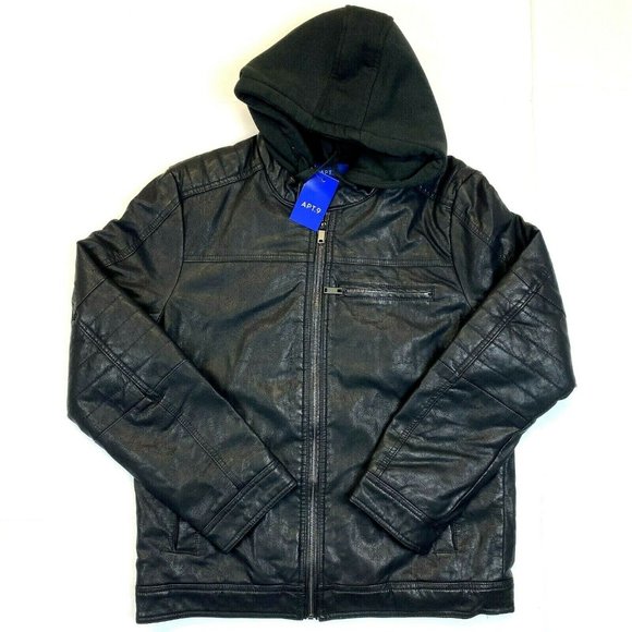 Apt. 9 Other - Men's Apt. 9 Faux Leather Removable Bib Hooded Jacket - Black - L